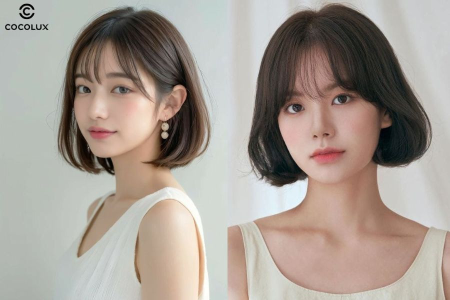 Phần đuôi tóc được uốn cong nhẹ ôm sát gương mặt, giúp che khuyết điểm hiệu quả và tạo nên nét dịu dàng