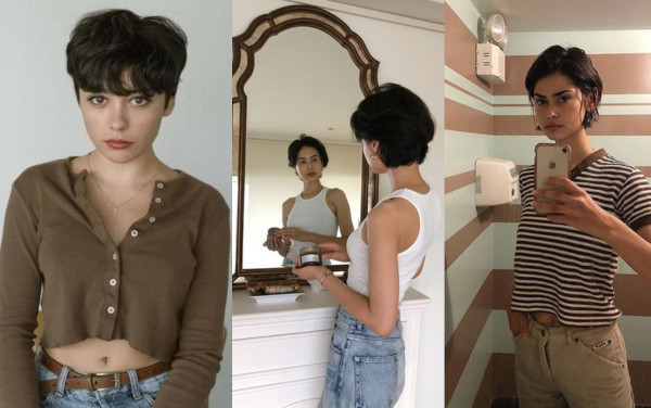 Phối đồ sành điệu với áo croptop và quần ống rộng, tôn dáng cho tóc ngắn.