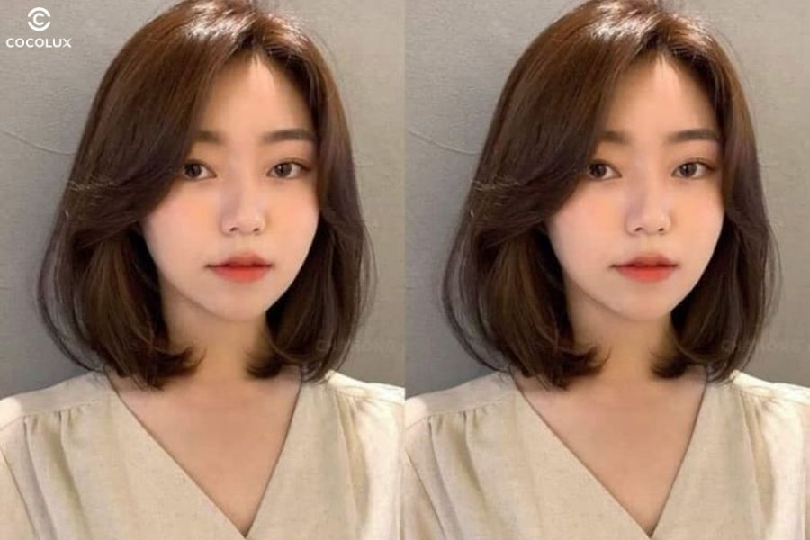 Phụ nữ với mái tóc bob ngắn, được uốn cụp nhẹ nhàng ôm sát gương mặt trái xoan, tạo vẻ thanh lịch