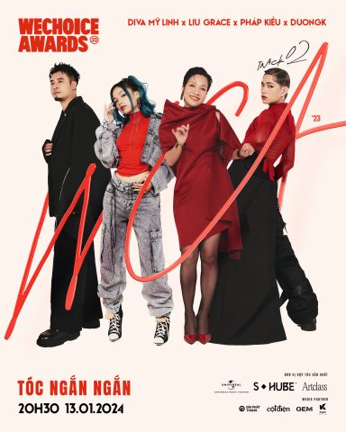 Poster quảng bá ca khúc Tóc Ngắn Ngắn của Mỹ Linh kết hợp cùng Liu Grace và Pháp Kiều tại WeChoice Awards.