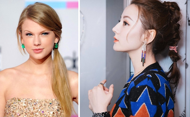 Taylor Swift với tóc lệch một bên và Địch Lệ Nhiệt Ba với tóc tết cao, những kiểu tóc ấn tượng cho người gầy