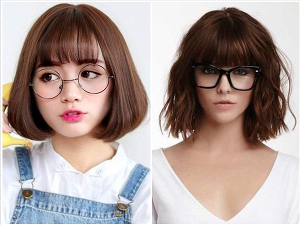 Tóc bob mái thưa trẻ trung cho cô nàng mặt tròn đeo kính
