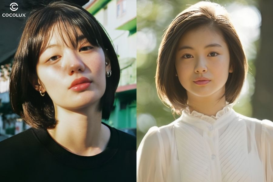 Tóc bob ngắn ôm mặt tạo hiệu ứng mềm mại, giúp khuôn mặt vuông trông nhỏ gọn và nữ tính hơn