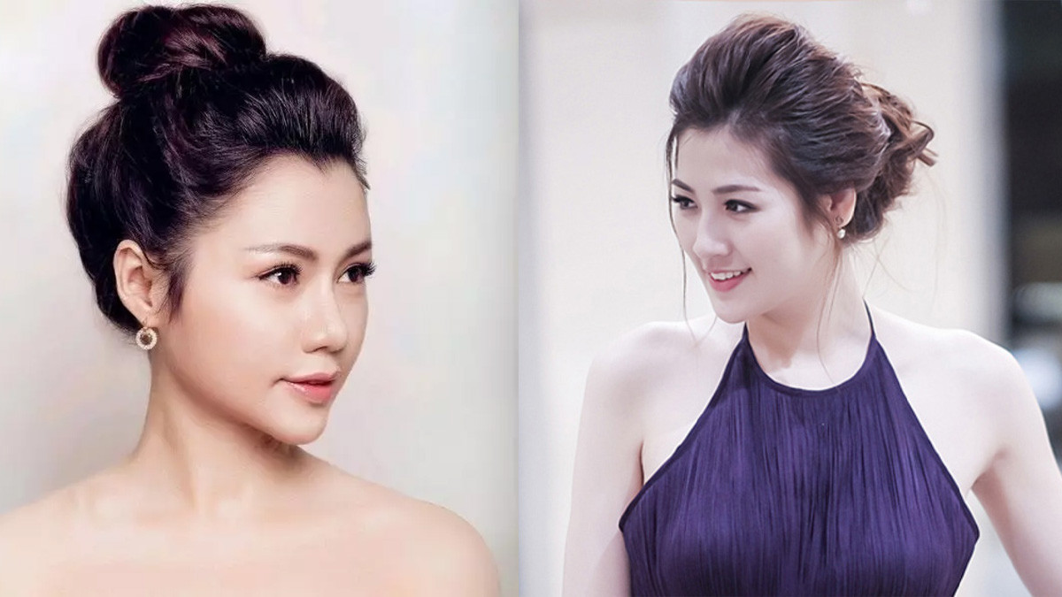 Tóc búi cao mái phồng, tạo vẻ thanh thoát và cuốn hút, phù hợp cho kiểu tóc sang trọng