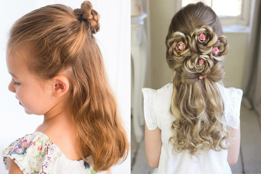 Tóc búi hoa hồng cổ điển, sang trọng cho bé gái dự tiệc