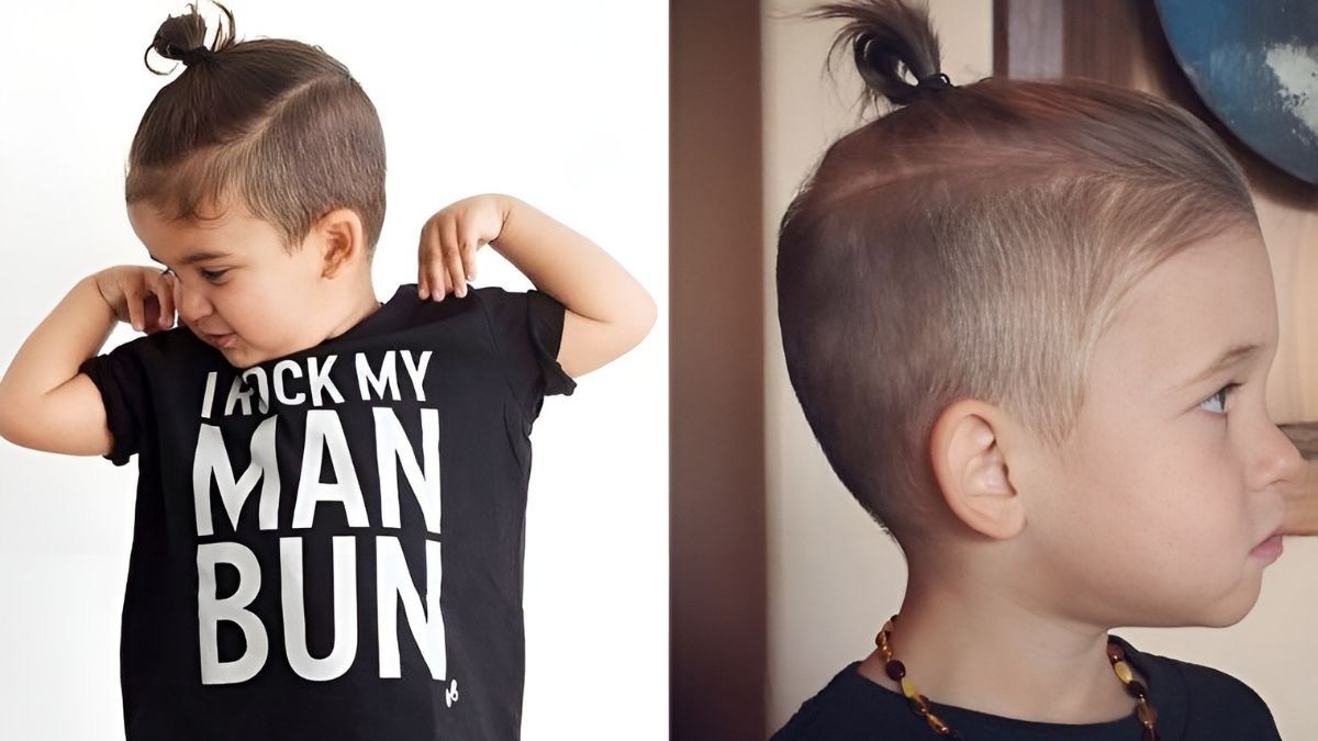 Tóc buộc lên cho bé trai cute