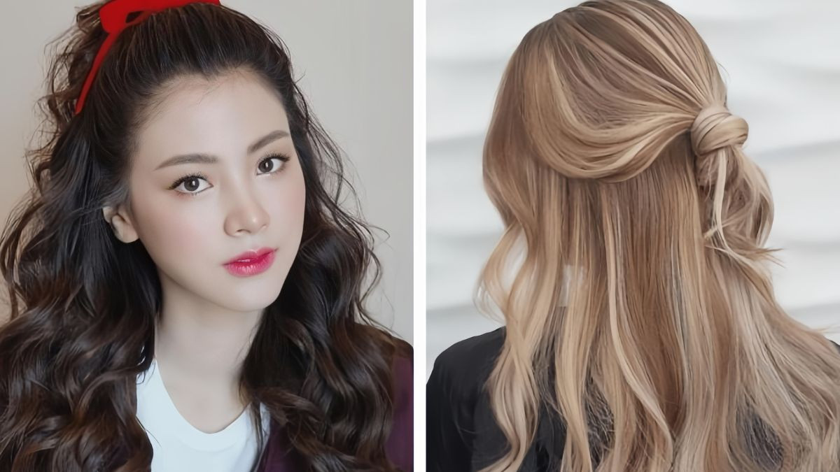 Tóc buộc nửa đầu xoăn lãng mạn