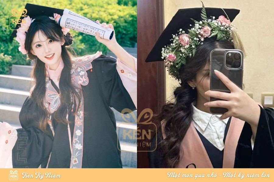 Tóc buộc thấp đơn giản và gọn gàng khi đội mũ cử nhân ngày lễ tốt nghiệp