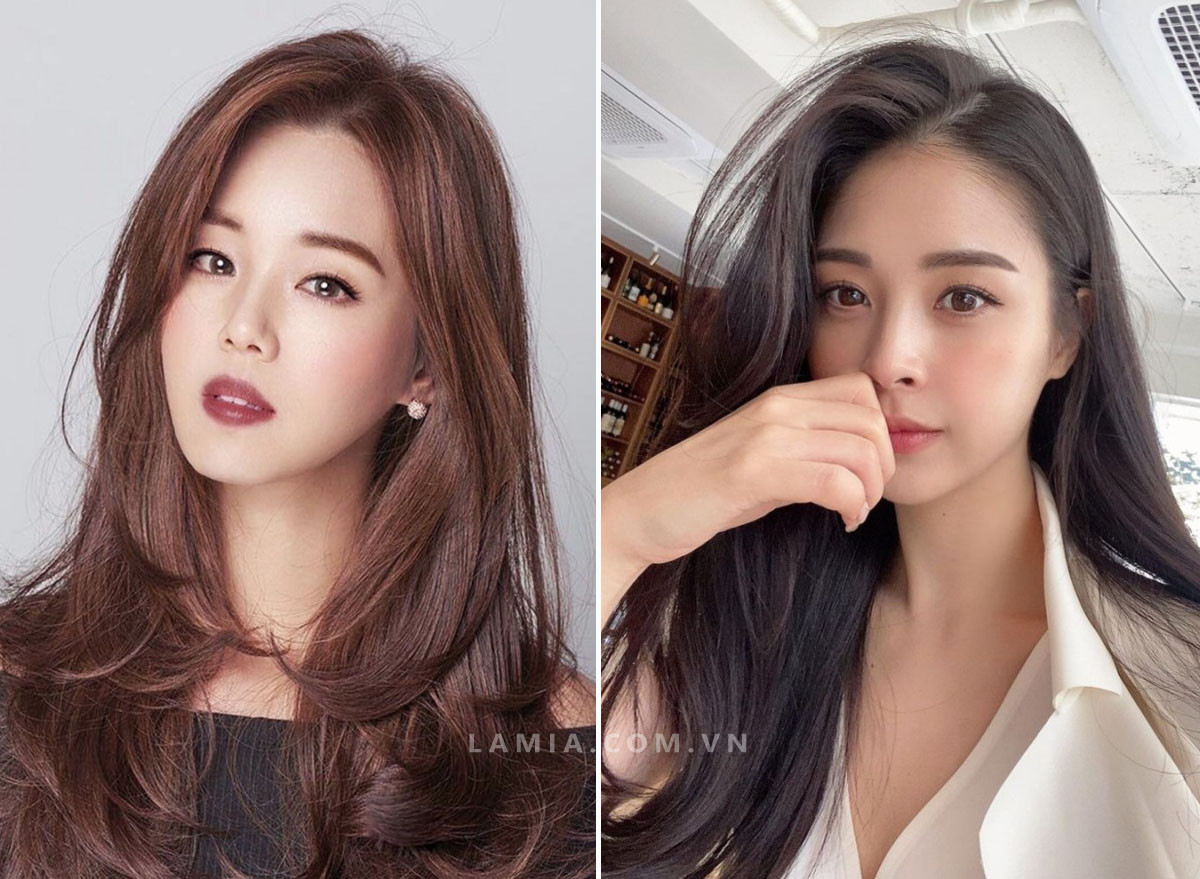 Tóc dài duỗi phồng rẽ ngôi cho nữ mặt dài