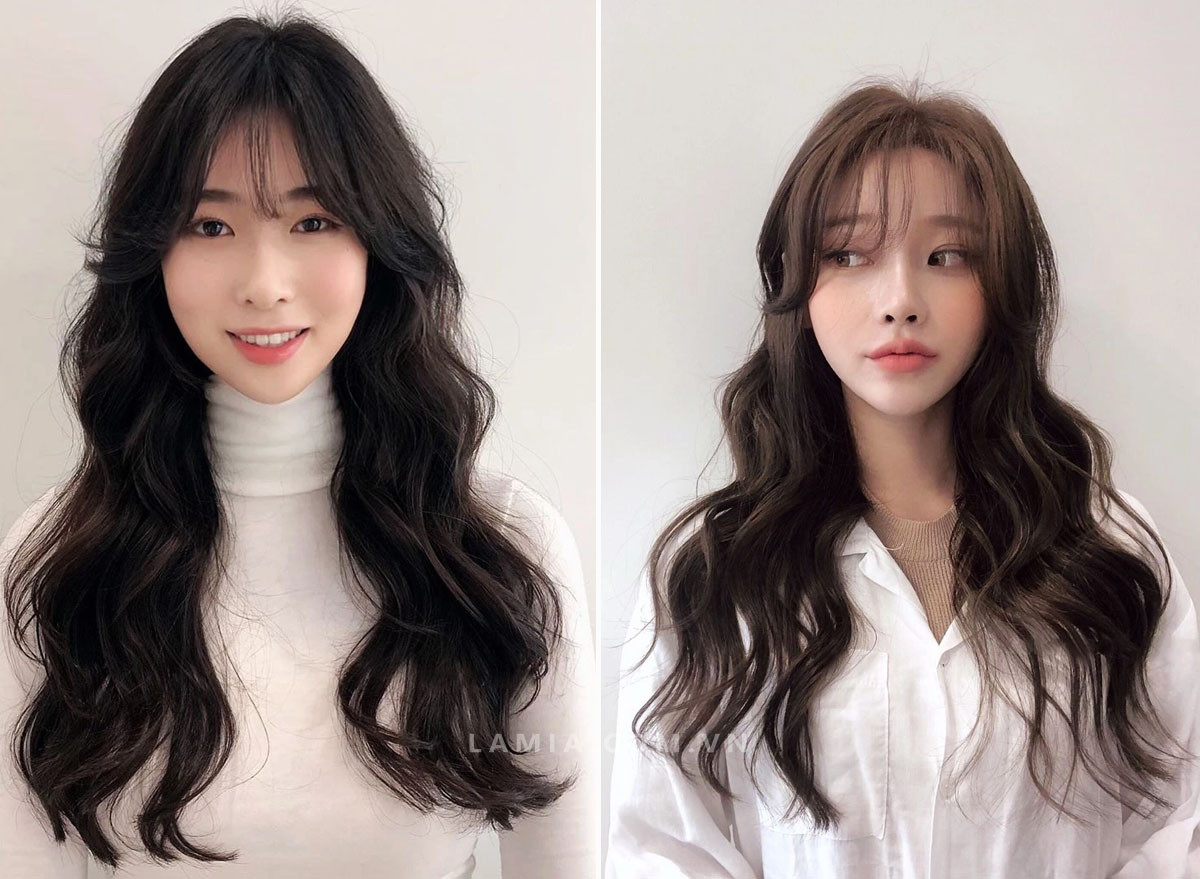 Tóc dài mái thưa uốn dập sóng nhẹ