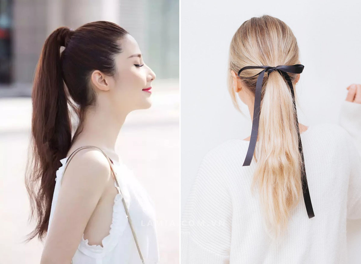 Tóc dài thẳng buộc đuôi ngựa thấp