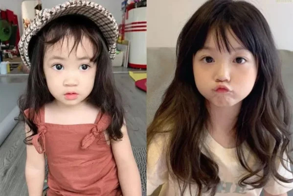 Tóc dài uốn lượn sóng tự nhiên cho bé gái mặt tròn, tuổi lên 10