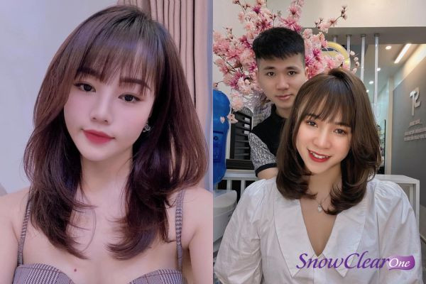 Tóc layer lỡ mái thưa nhuộm màu thời thượng, tôn da hiệu quả