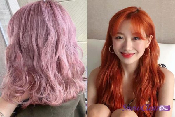 Tóc layer lỡ nữ nhuộm màu pastel hồng và cam độc đáo