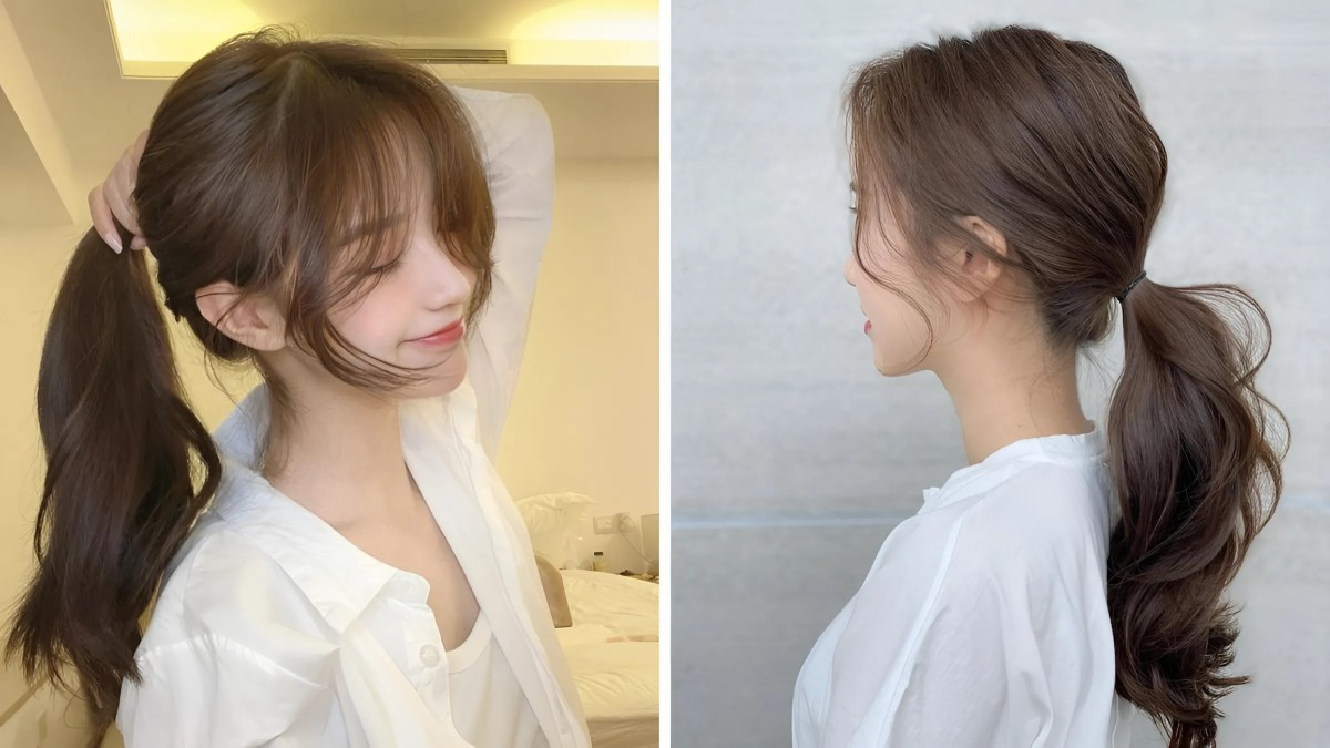 Tóc layer mái bay buộc thấp dịu dàng và thanh lịch