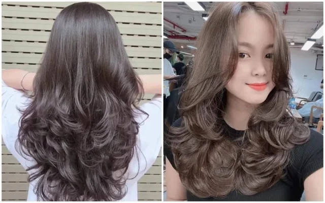 tóc layer nữ dài uốn xoăn nhẹ nhàng