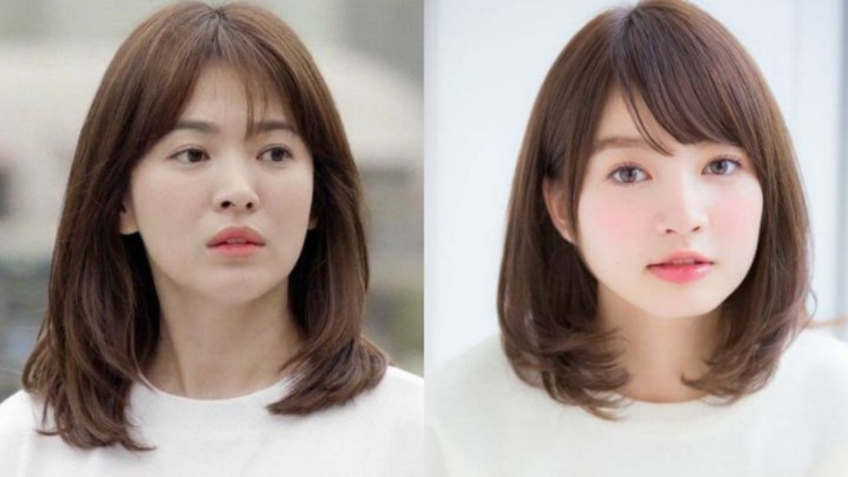 Tóc layer nữ ngang vai uốn chữ C cho mặt vuông