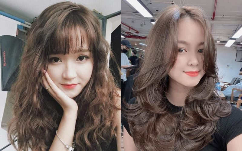 Tóc layer uốn xoăn nhẹ nhàng cho mặt tròn