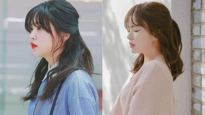 Tóc lỡ buộc nửa đầu với phần mái phồng tự nhiên, mang đến vẻ đẹp dịu dàng và thanh thoát, là một trong những kiểu tóc buộc nửa đầu đẹp