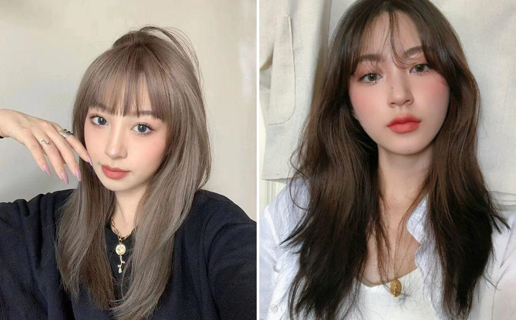 Tóc mái thưa dịu dàng, giúp khuôn mặt tròn trông thanh thoát và đáng yêu hơn