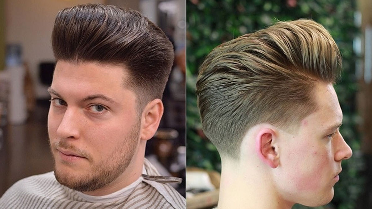 Tóc nam ngắn chất mặt tròn pompadour mái dựng tạo độ bồng bềnh tự nhiên