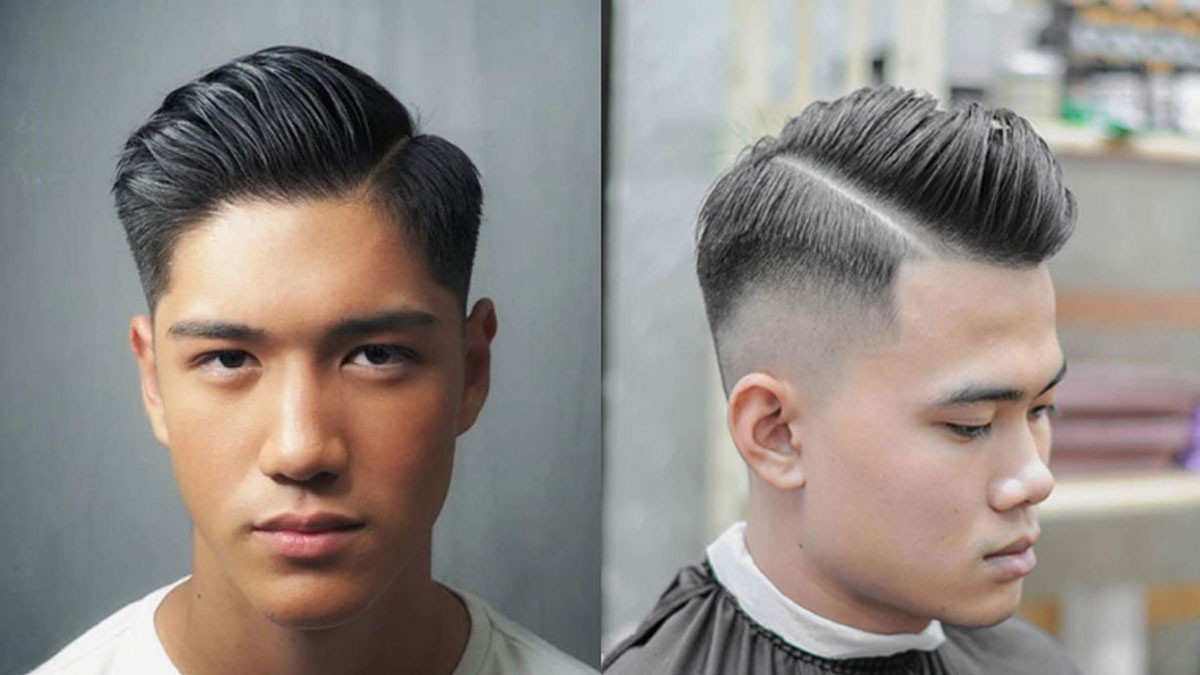 Tóc nam ngắn mặt tròn Brushed Back