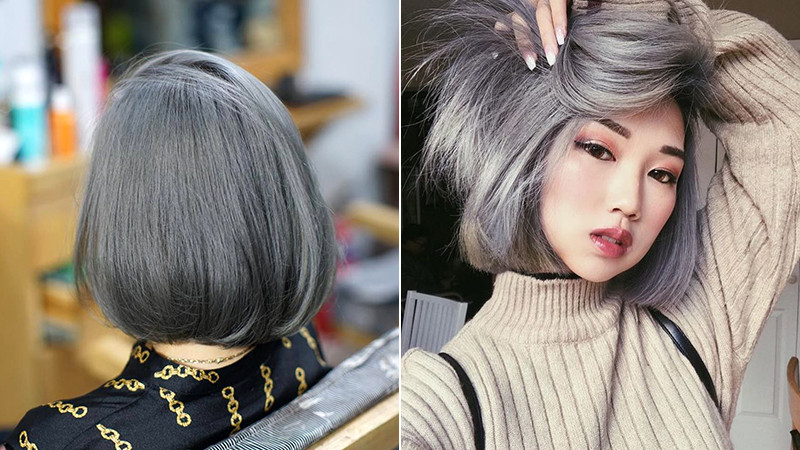 Tóc ngắn cụp đuôi rạng rỡ cùng màu xám khói