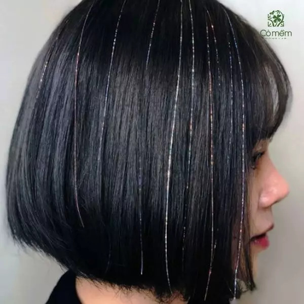 Tóc ngắn gảy line kim tuyến màu vàng bạc lấp lánh