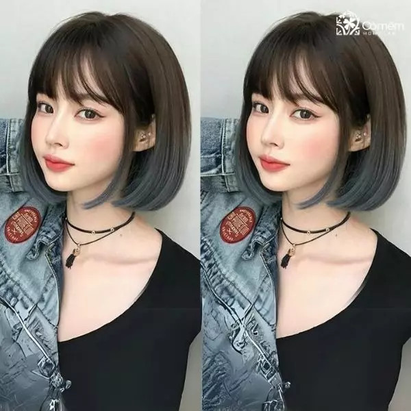 Tóc ngắn gảy line ombre xanh khói cá tính