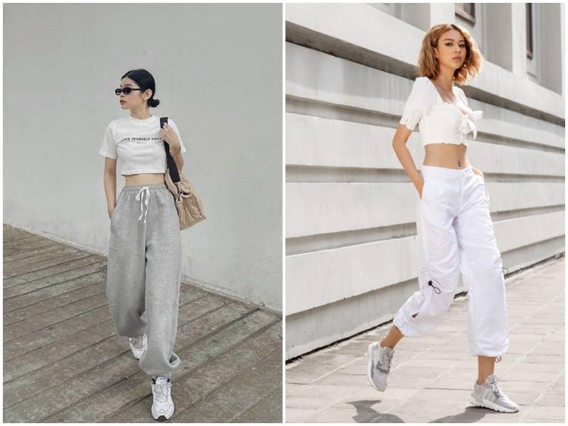 Tóc ngắn kết hợp áo thun và quần jogger, tạo phong cách năng động và cá tính