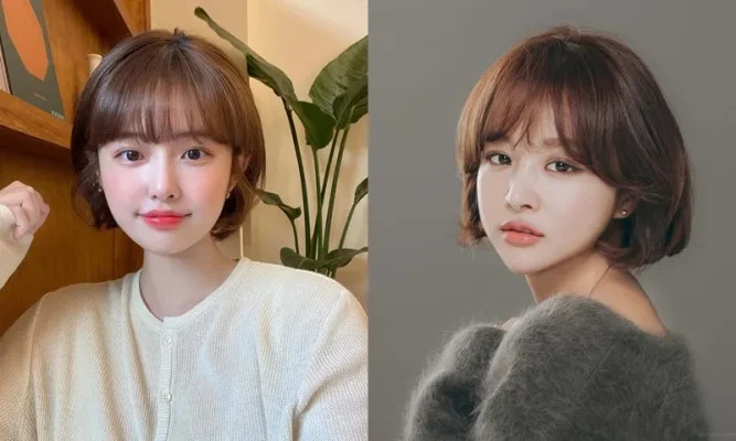 Tóc ngắn mái thưa layer uốn cụp mái ngố