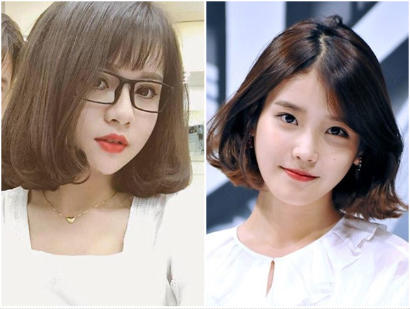 Tóc ngắn ngang vai uốn cụp cho nàng mặt tròn nhỏ, thanh thoát