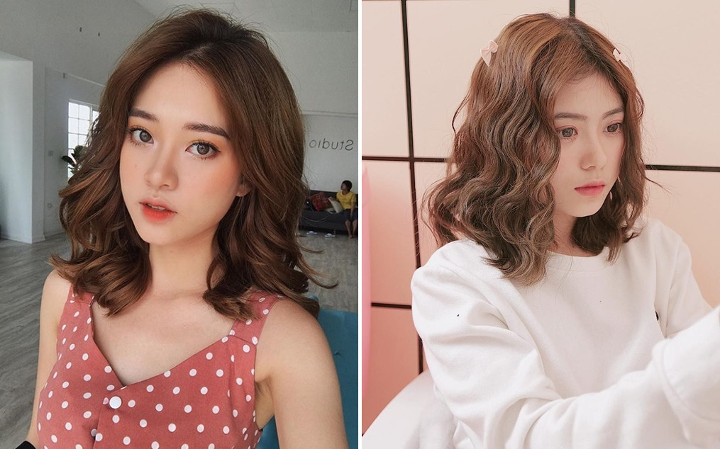 Tóc ngắn ngang vai uốn nhẹ nhàng cho mặt tròn