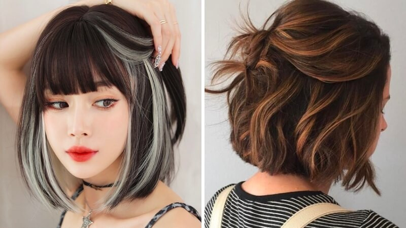 Tóc ngắn nhuộm highlight cuốn hút