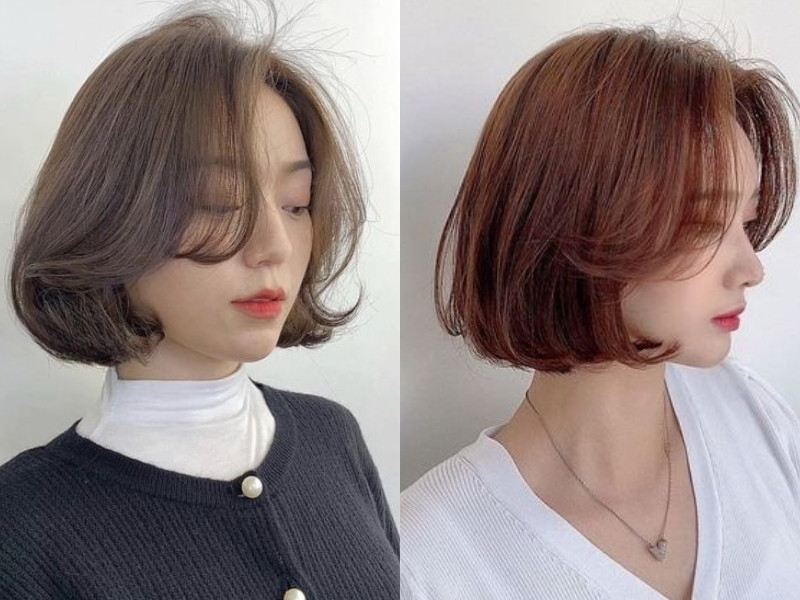 Tóc ngắn uốn cụp đuôi phồng