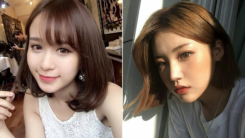Tóc ngắn uốn cụp nhuộm nâu lạnh