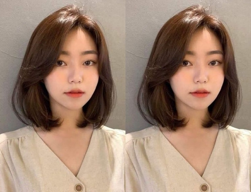 Tóc ngắn uốn cụp phồng cho mặt dài