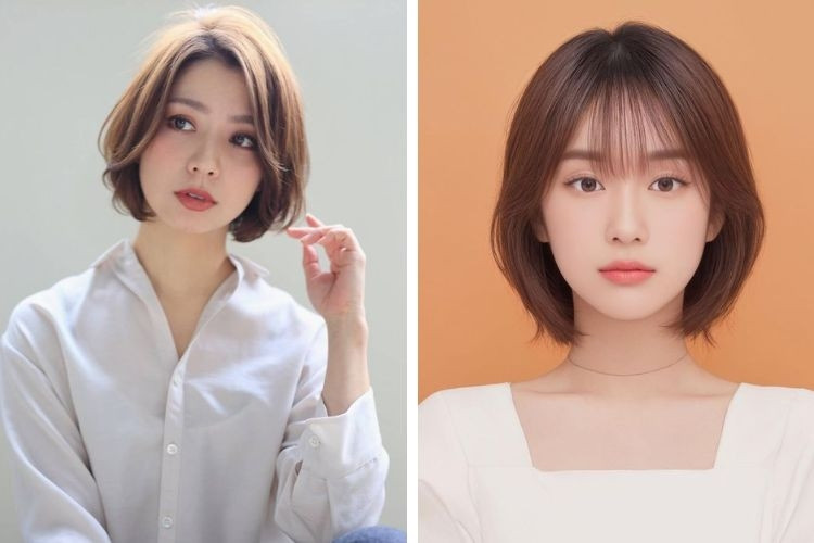 Tóc ngắn uốn cụp phồng cho mặt vuông