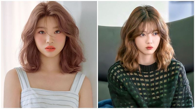 Tóc ngang vai gợn sóng highlight hiện đại