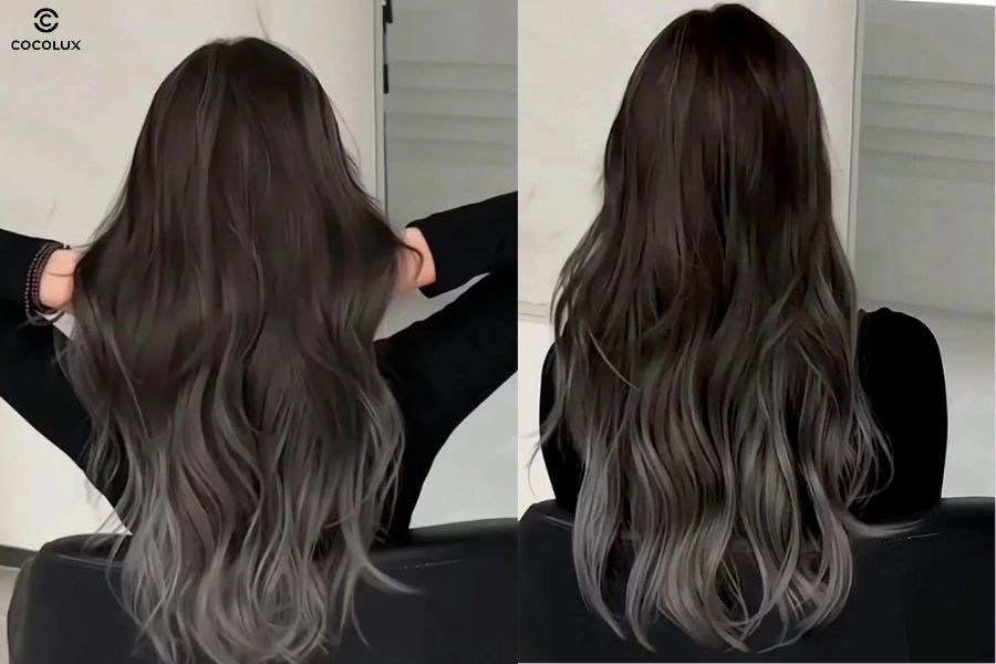 Tóc nhuộm ombre màu đen khói thanh lịch và bí ẩn, rất phù hợp cho tóc ngắn