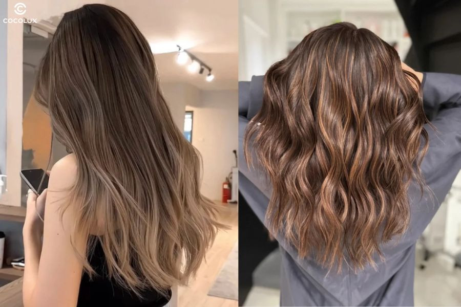 Tóc nhuộm ombre màu đen nâu caramel nhẹ nhàng và dễ phối đồ, lý tưởng cho tóc ngắn