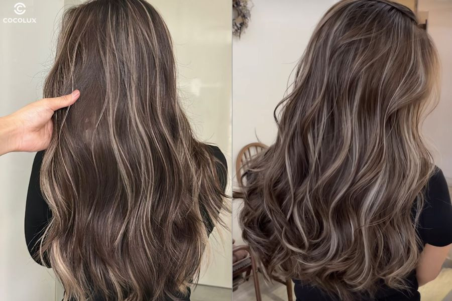 Tóc nhuộm ombre màu nâu ánh rêu nhẹ nhàng và hiện đại, rất hợp với tóc ngắn