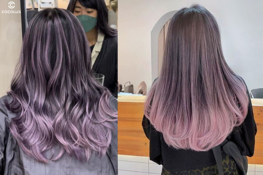 Tóc nhuộm ombre màu tím pastel ngọt ngào và dịu dàng, rất xinh xắn với tóc ngắn