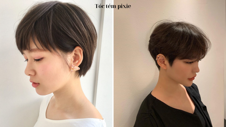 Tóc tém uốn xoăn nhẹ pixie cá tính, giúp gương mặt tròn thêm thon gọn