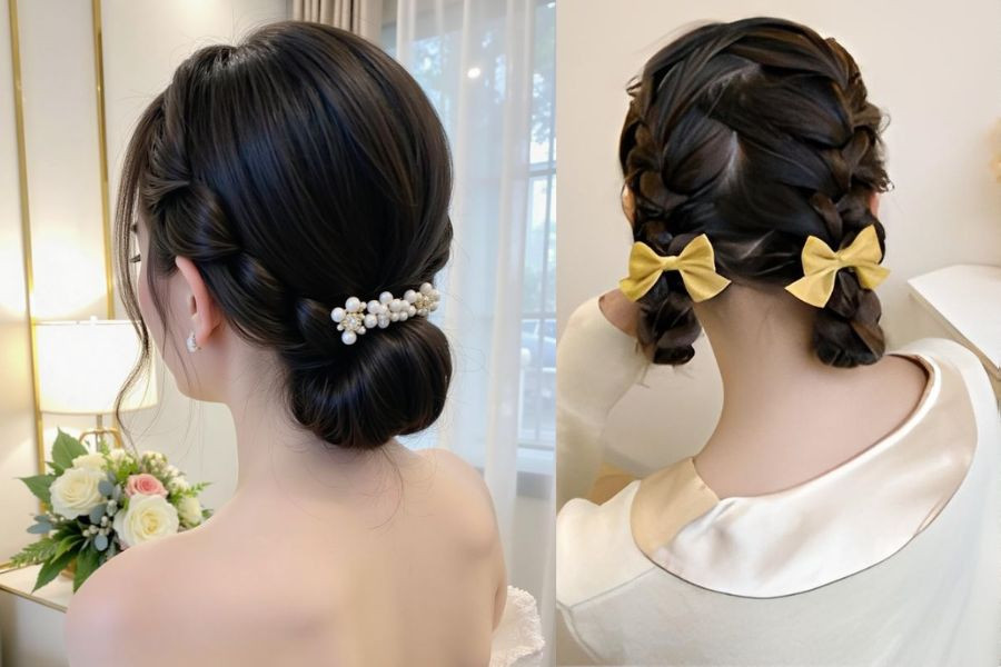 Tóc tết búi thấp mang lại sự thanh lịch