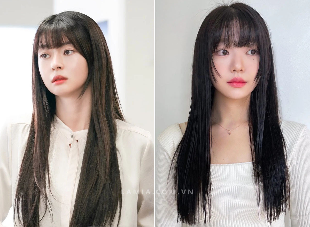 Tóc thẳng mái bằng cho nữ mặt dài
