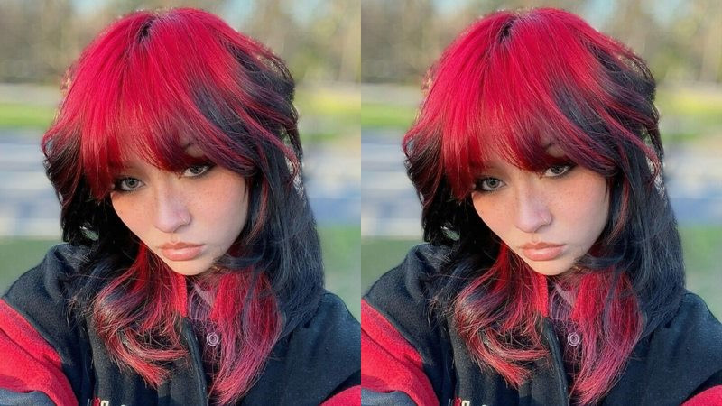 Tóc wolf cut nữ nhuộm highlight vàng trên nền tóc nâu