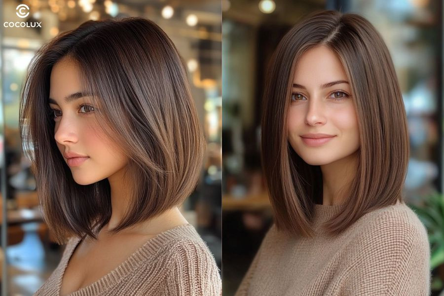 Tông màu nhuộm nâu socola phù hợp với nhiều kiểu tóc ngắn đẹp 2025, tôn lên vẻ ngọt ngào