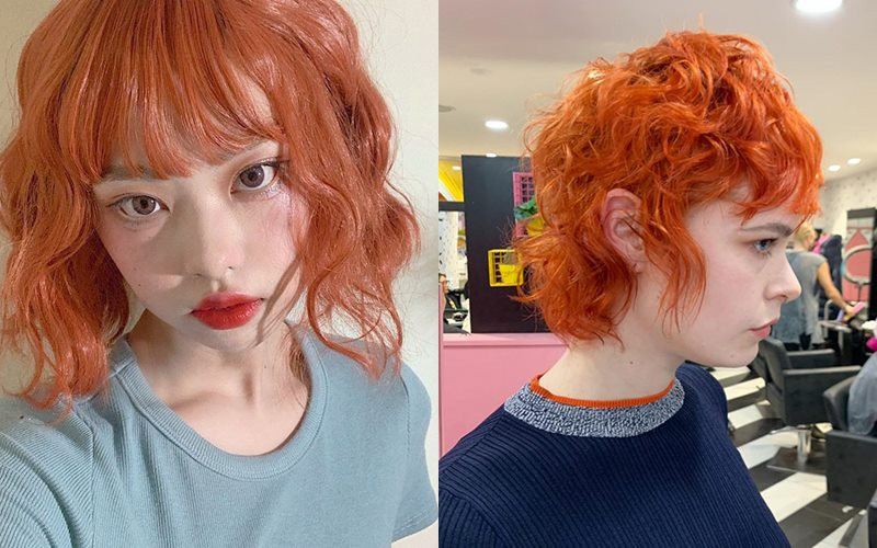 Wolf cut mullet nhuộm cam năng động