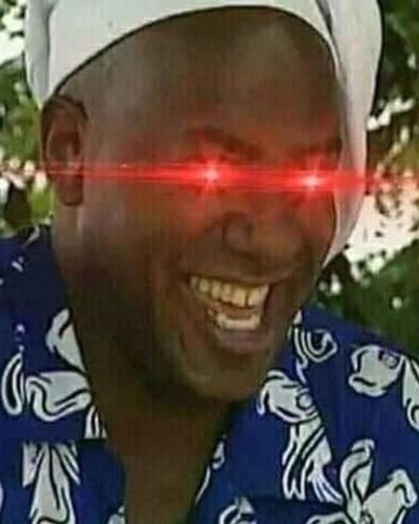 Anh da đen tóc ngắn cười vui vẻ trong meme hài hước